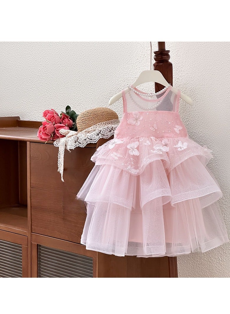 Pink Sparkle Butterfly Ruffle Tulle Princess Dress for Toddler Girls, Perfect for Birthday Parties, Photo Shoots & Special Occasions, Fits Height 90–100 cm (2–3 Y, 12–15 kg), Soft Polyester  - Image 2