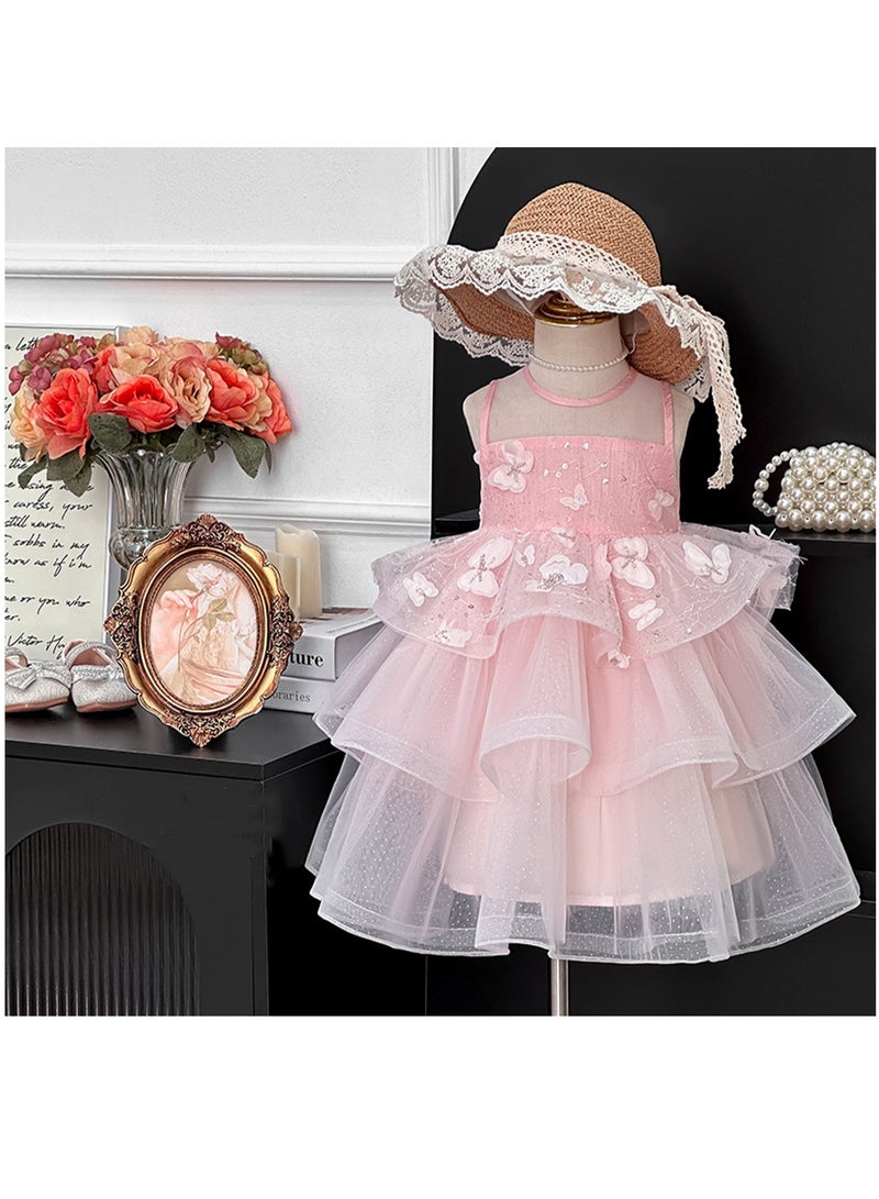 Pink Sparkle Butterfly Ruffle Tulle Princess Dress for Toddler Girls, Perfect for Birthday Parties, Photo Shoots & Special Occasions, Fits Height 90–100 cm (2–3 Y, 12–15 kg), Soft Polyester  - Image 4