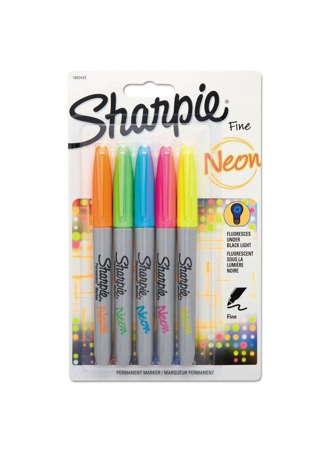Sharpie 1860443 Neon Permanent Markers Assorted 5 Pack  - Image 1