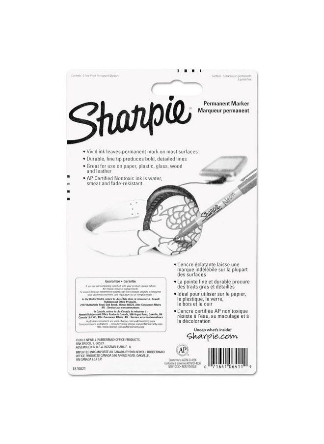 Sharpie 1860443 Neon Permanent Markers Assorted 5 Pack  - Image 3