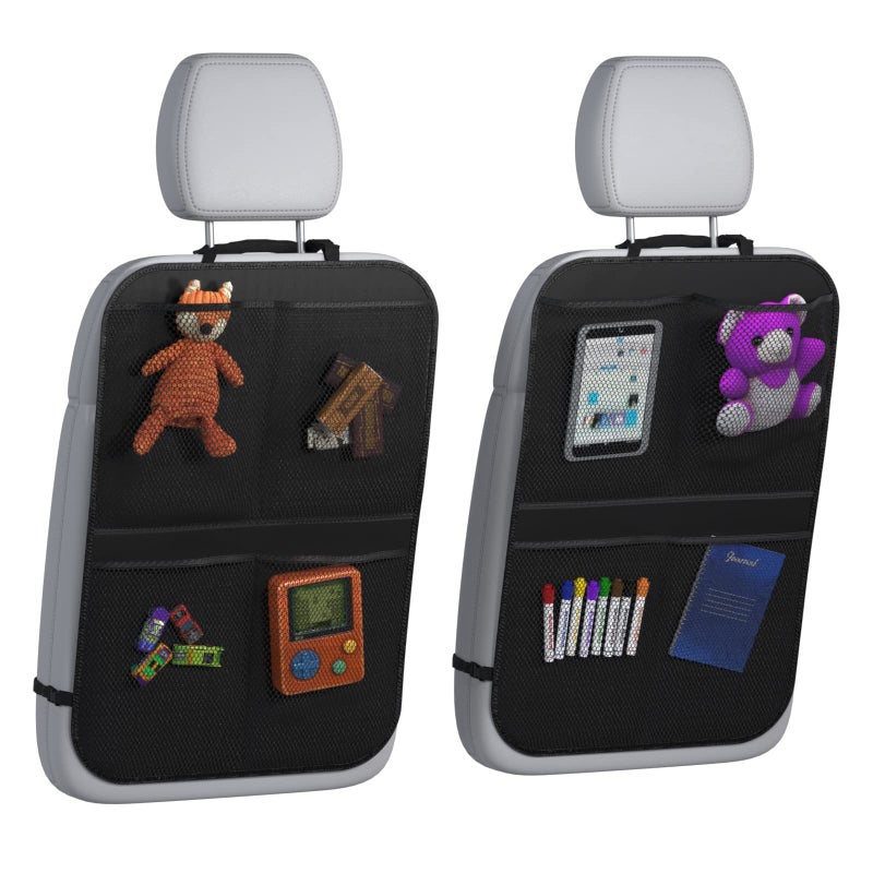lebogner Back Seat Cover for Kids + 4 Pocket Storage Organizer, 2 Pack X-Large Waterproof Kick Mats Backseat Protector, Car Seat Back Protectors for Vehicles to Protect from Dirt, Mud & Scratches - Image 1