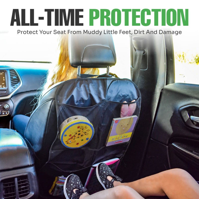 lebogner Back Seat Cover for Kids + 4 Pocket Storage Organizer, 2 Pack X-Large Waterproof Kick Mats Backseat Protector, Car Seat Back Protectors for Vehicles to Protect from Dirt, Mud & Scratches - Image 2
