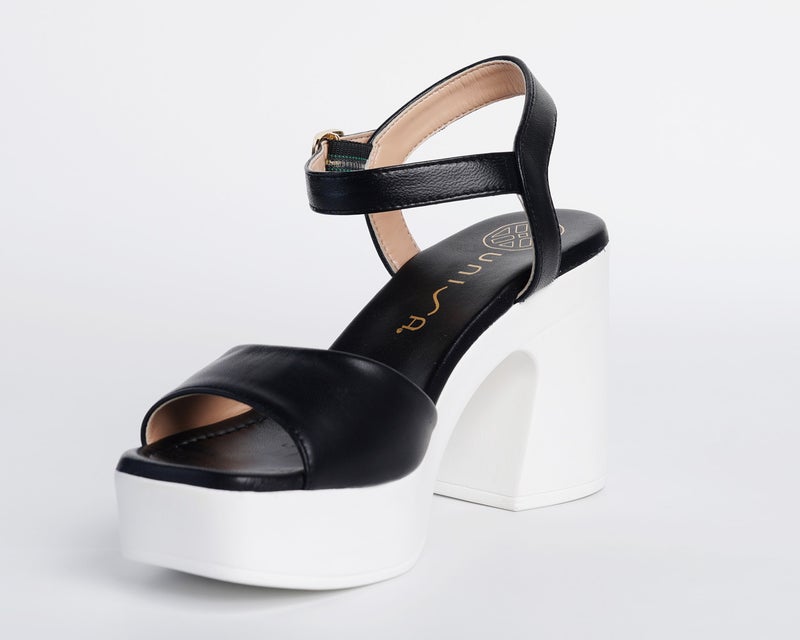 UNISA White Platform Sandal with Black Upper