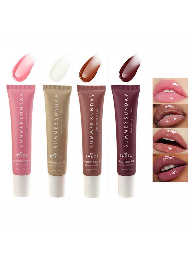 Petansy Tinted Lip Butter Balm 4 Colors Summer Special Lip Butter Balm Set Long Lasting Hydrating Jelly Tint Lip Stain Balm Natural Plumping Lip Tint Lip Care Lip Mask for Soft & Smooth & Protect Dry Lip - Image 1