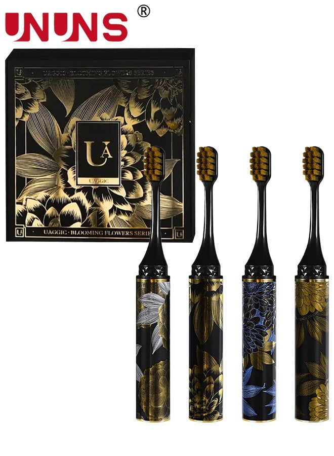 UNUNS 4pcs Toothbrush Set,Black Golden Toothbrushes,Toothbrushes Gift Box,Ultra Soft Toothbrush,Manual Toothbrushes with Extra Soft Bristles for Deep Cleaning Oral Care,Home & Travel,Gift Box - Image 1