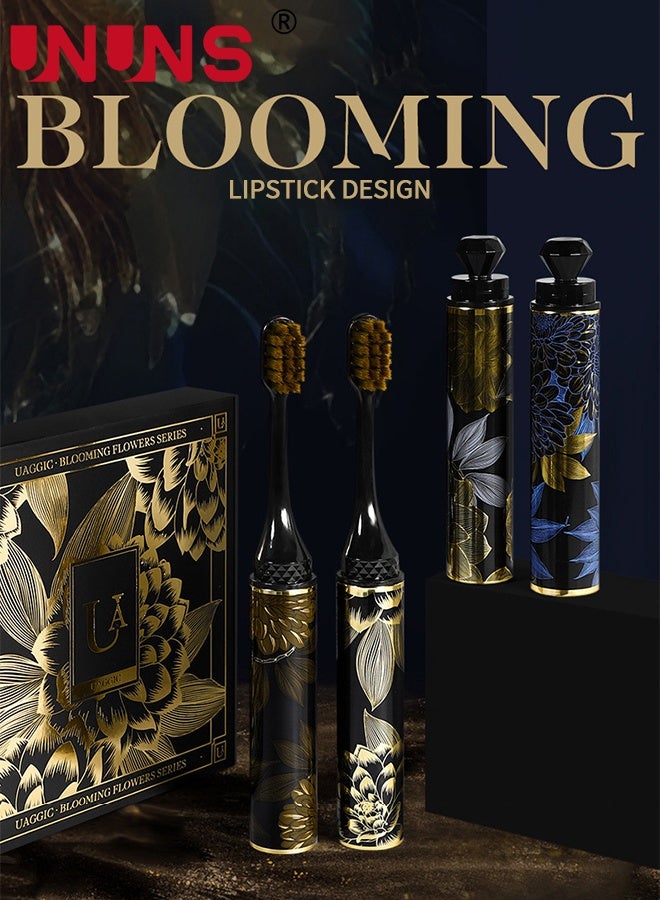 UNUNS 4pcs Toothbrush Set,Black Golden Toothbrushes,Toothbrushes Gift Box,Ultra Soft Toothbrush,Manual Toothbrushes with Extra Soft Bristles for Deep Cleaning Oral Care,Home & Travel,Gift Box - Image 2