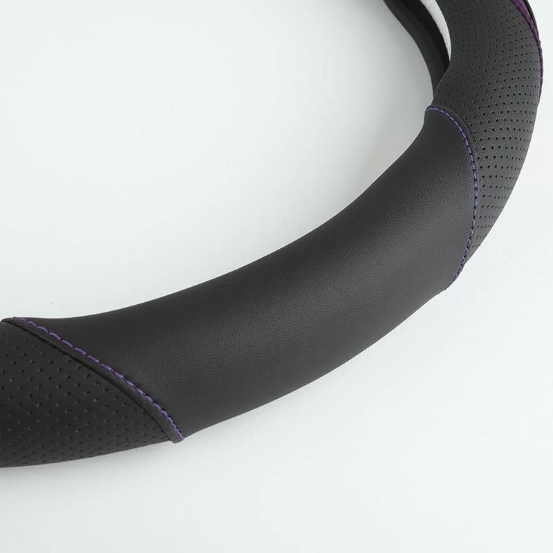 szttswamp Car Steering Wheel Cover, Leather Steering Wheel Cover Purple Universal 14.5-15 Inch Microfiber Leather Anti-Slip Breathable Auto Steering Wheel Covers for Men Women (Black&Purple) - Image 4