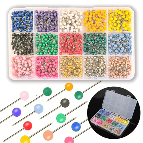 Modpion 1000 PCS Push Pins Map Tacks,Multi-Color 1/8" Round Head with Stainless Point,15 Assorted Colors for Bulletin Board, Cork Board, World Map Pin Board, Fabric Marking, Craft, Office - Image 1