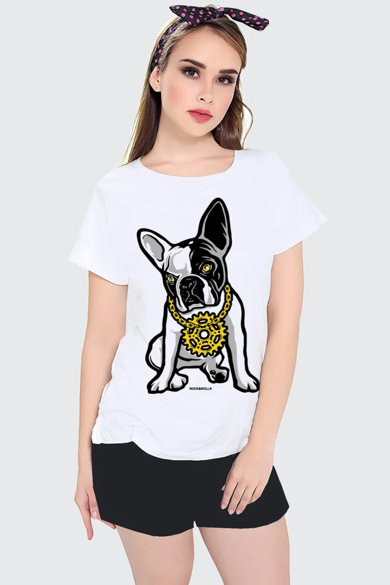 روك اند رول French Rapper White Short Sleeve Women's Shorts Set