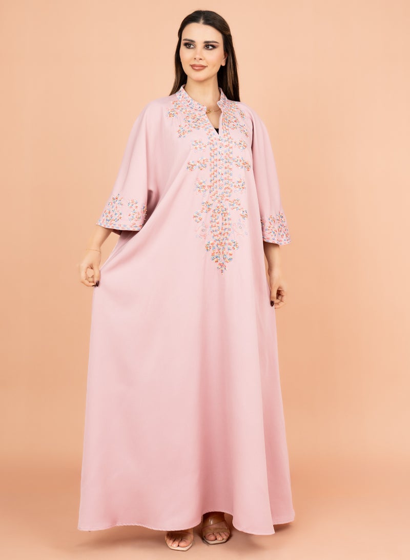 اكسا جلابية فري سايز مطرزة باللون الوردي - Image 1