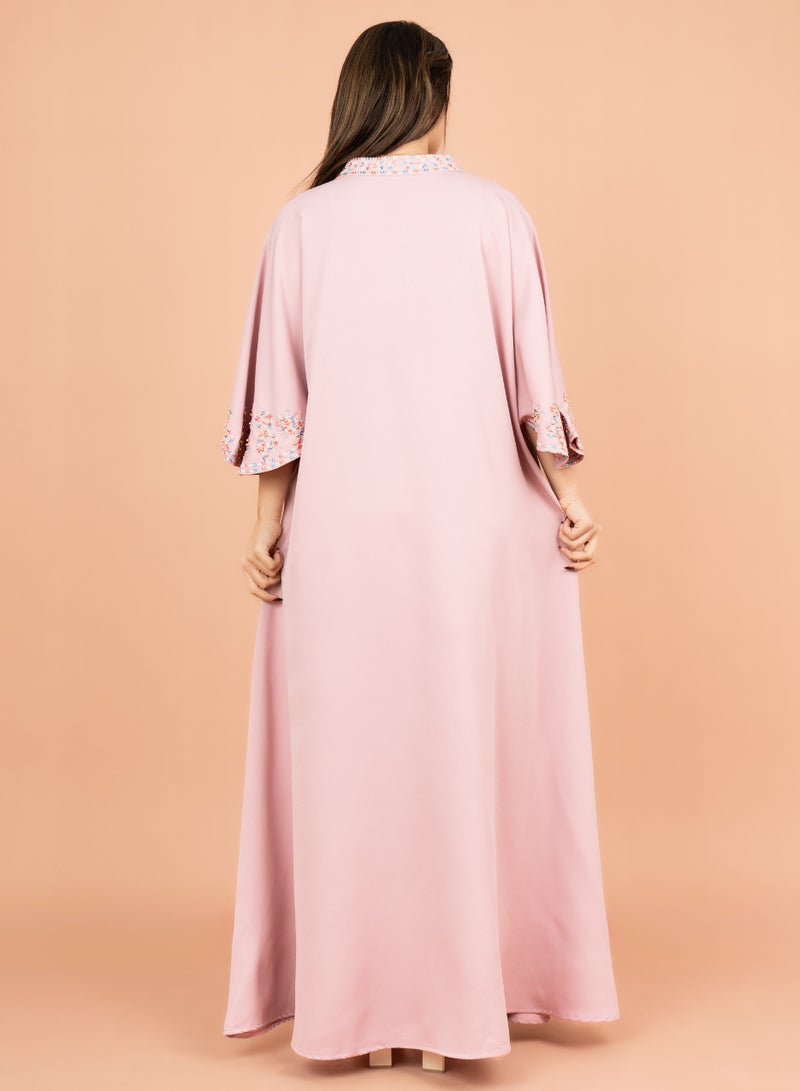 اكسا جلابية فري سايز مطرزة باللون الوردي - Image 4