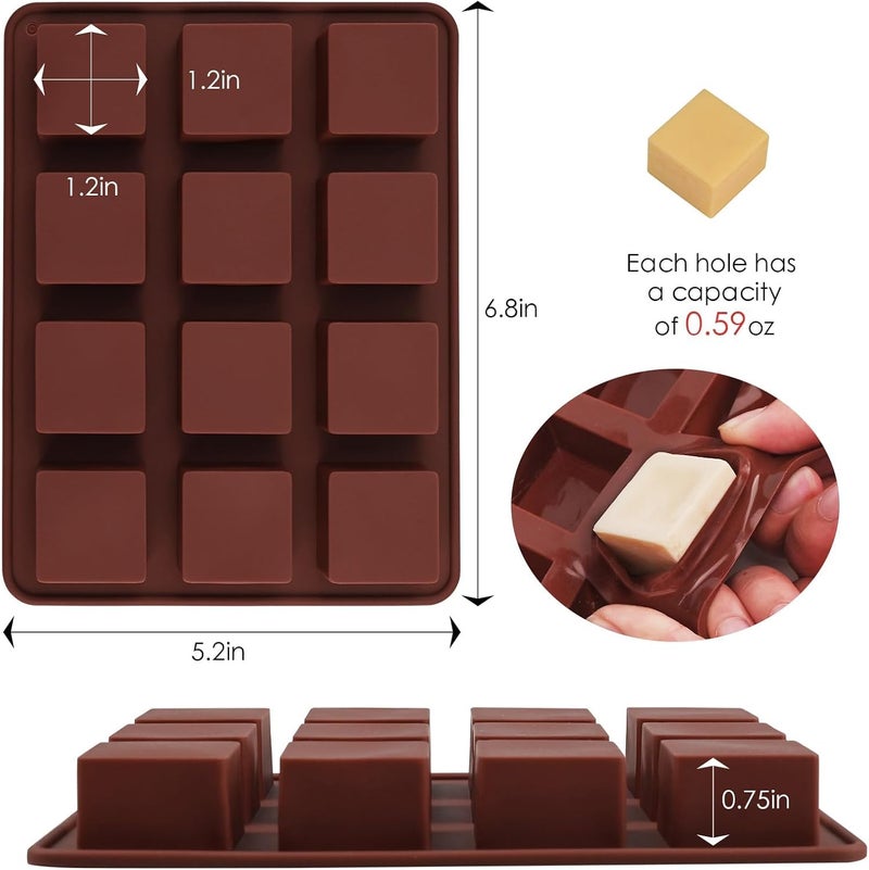Skytail Skytail 12 Cavitiy Silicone Square Candy Mold for DIY Baking Chocolate Hard Candy Caramels Ganache Gummy Jelly Ice Cube Tray Sugar Cubes Bite Size Truffles Desserts Brownie Mini Candle Wax Melts Soap  - Image 2