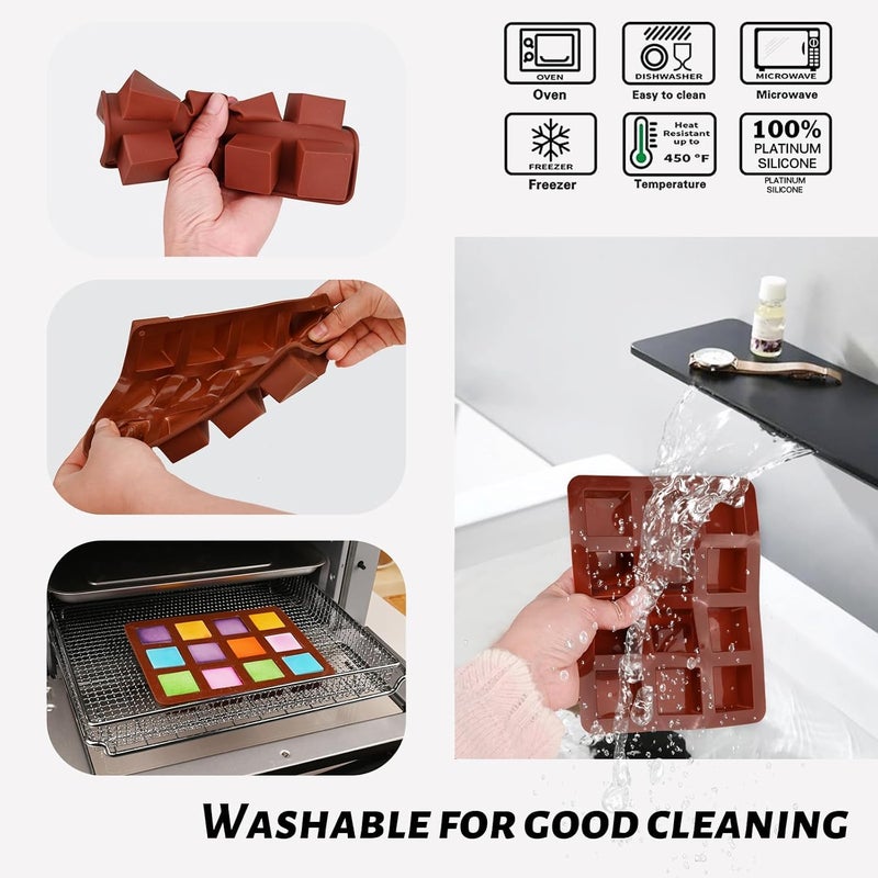 Skytail Skytail 12 Cavitiy Silicone Square Candy Mold for DIY Baking Chocolate Hard Candy Caramels Ganache Gummy Jelly Ice Cube Tray Sugar Cubes Bite Size Truffles Desserts Brownie Mini Candle Wax Melts Soap  - Image 3