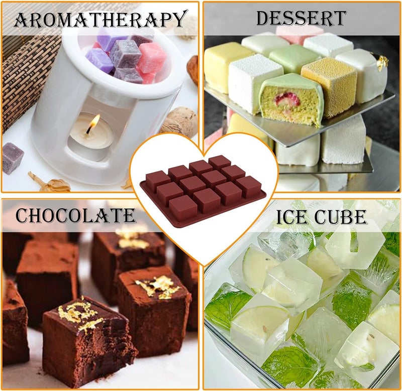 Skytail Skytail 12 Cavitiy Silicone Square Candy Mold for DIY Baking Chocolate Hard Candy Caramels Ganache Gummy Jelly Ice Cube Tray Sugar Cubes Bite Size Truffles Desserts Brownie Mini Candle Wax Melts Soap  - Image 4