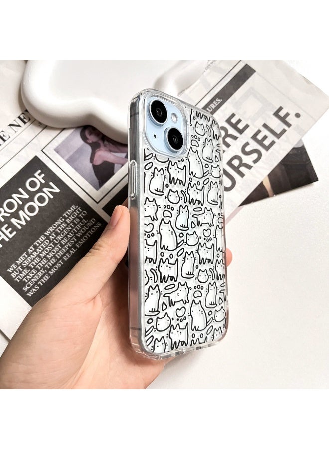 NIBEMINENT Black Line Cat Protective TPU Case Cover For iPhone 14 Plus Clear - Image 2