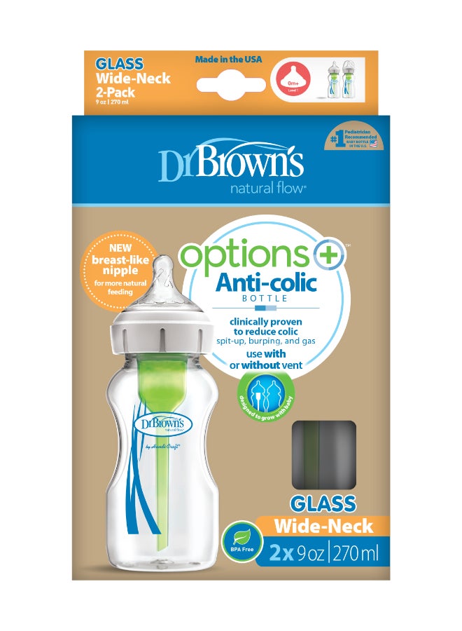Dr. Brown’s 9 Oz/270 Ml Glass W-N Anti-Colic Options+ Bottle, 0M+, 2-Pack - Image 2