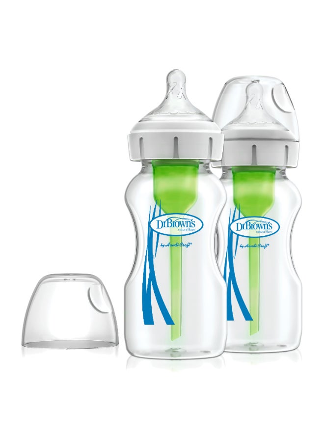 Dr. Brown’s 9 Oz/270 Ml Glass W-N Anti-Colic Options+ Bottle, 0M+, 2-Pack - Image 1