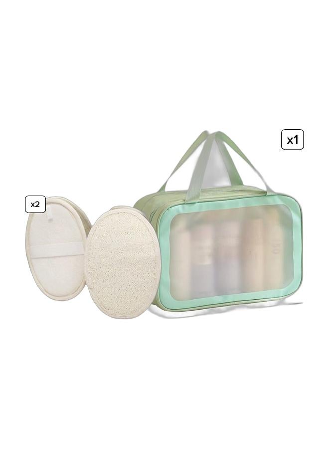 3PCS Natural Loofah Sponge Body Scrubber & MEDIUM GREEN WASH BAGBundle - Image 1