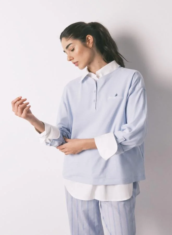 women'secret Blue 100% cotton long sleeve T-shirt