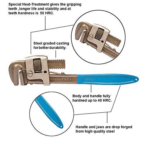 AGRICO TATA Stilson Type Pipe Wrench | Ideal for Construction & Heavy-Duty Applications for Industrial & Professional Use | Alloy Steel Wrench GREY & BLUE | Size -14Inch/350 mm – WRS004_NEW - Image 4