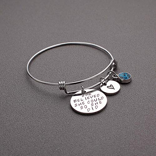 LIUANAN Stainless Steel Inspirational Encouragement Bracelet She Believed She Could So She Did Expandable Bangle Birthstone Charm Cuff Bracelet - Image 4