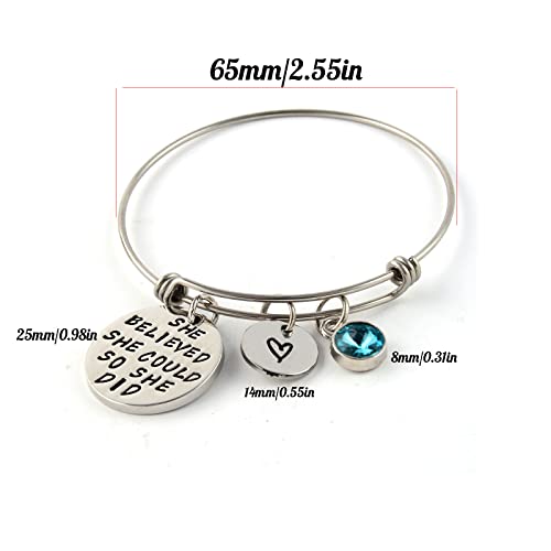 LIUANAN Stainless Steel Inspirational Encouragement Bracelet She Believed She Could So She Did Expandable Bangle Birthstone Charm Cuff Bracelet - Image 2