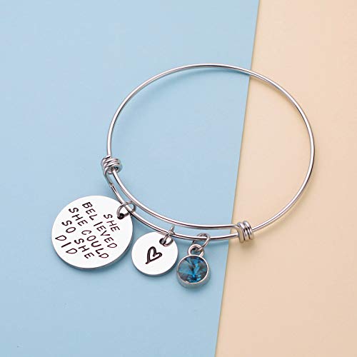 LIUANAN Stainless Steel Inspirational Encouragement Bracelet She Believed She Could So She Did Expandable Bangle Birthstone Charm Cuff Bracelet - Image 3