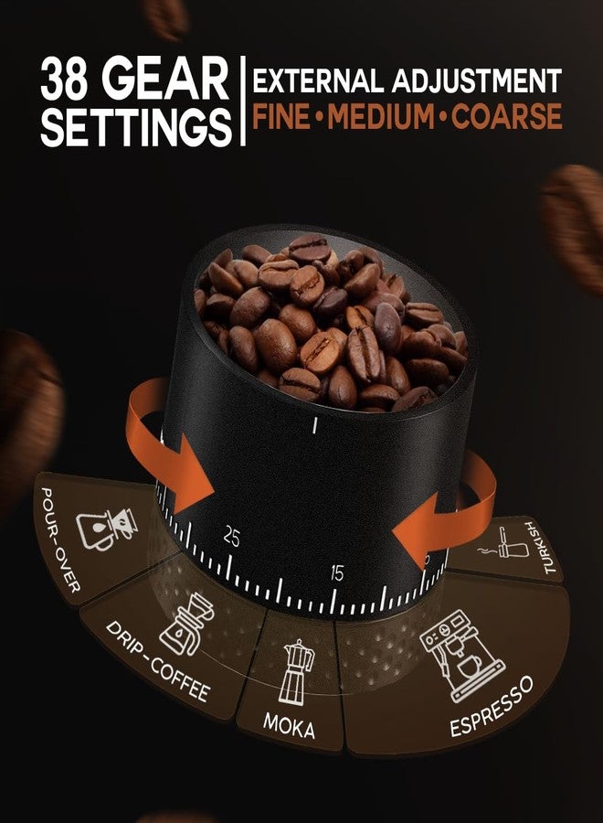 LEBURRY Burr Coffee Grinder - Portable Espresso Grinder with Stainless Steel Conical Mill for Travel, Camping - Cordless/Rechargeable Electric Coffee Bean Grinders with 38 Adjustable Grind Settings - Image 4