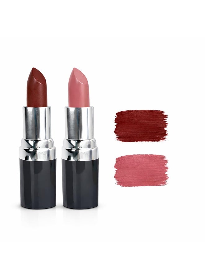 Barva Natural & Moisturising Lipstick Pack of 2 (Rose Damask 225 & Burgundy 206) | With Clarified Butter & Kokum Butter | Mineral Colour Lipstick Set 4.3g Each - Image 1