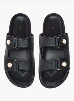 Flora Bella By Shoexpress Textured Pearl Embellished Slip-On Flat Sandals  - Image 1