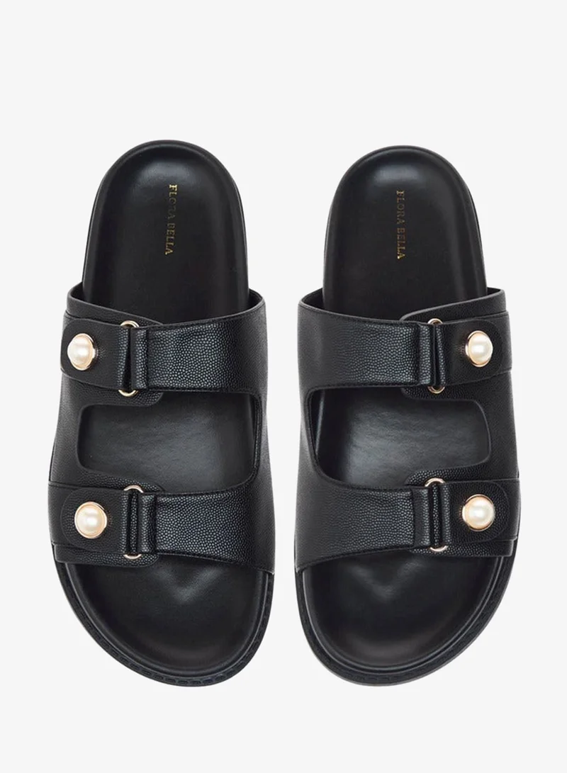 Flora Bella Textured Pearl Embellished Slip-On Flat Sandals