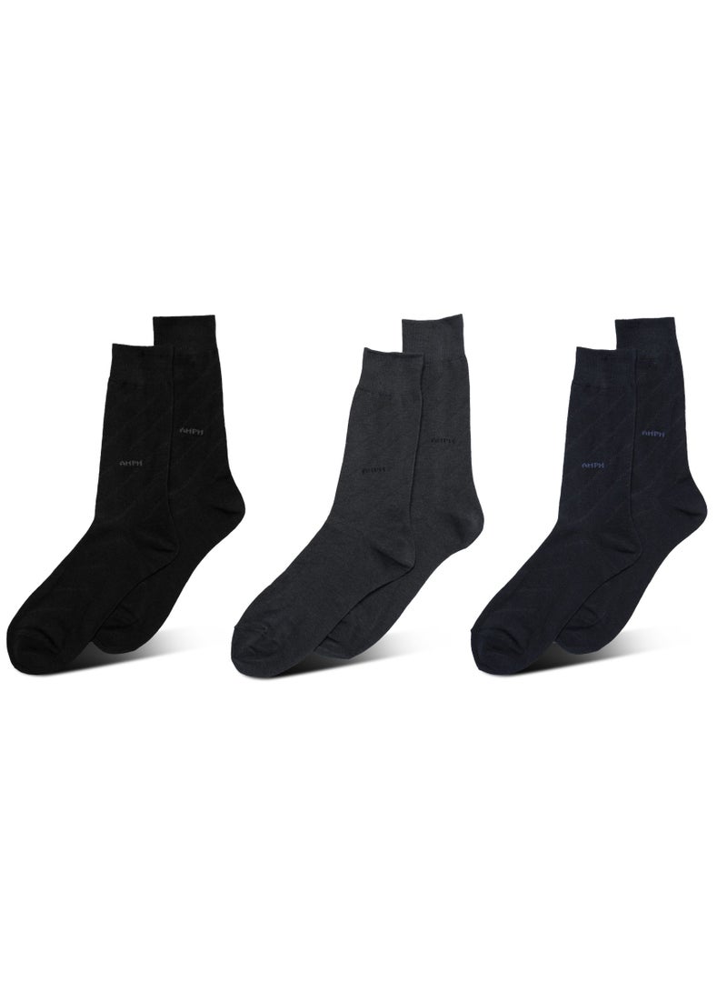 أيه إم بي إم جوارب رسمية للرجال (عبوة من 3) - أسود، أزرق داكن، رمادي - Image 1