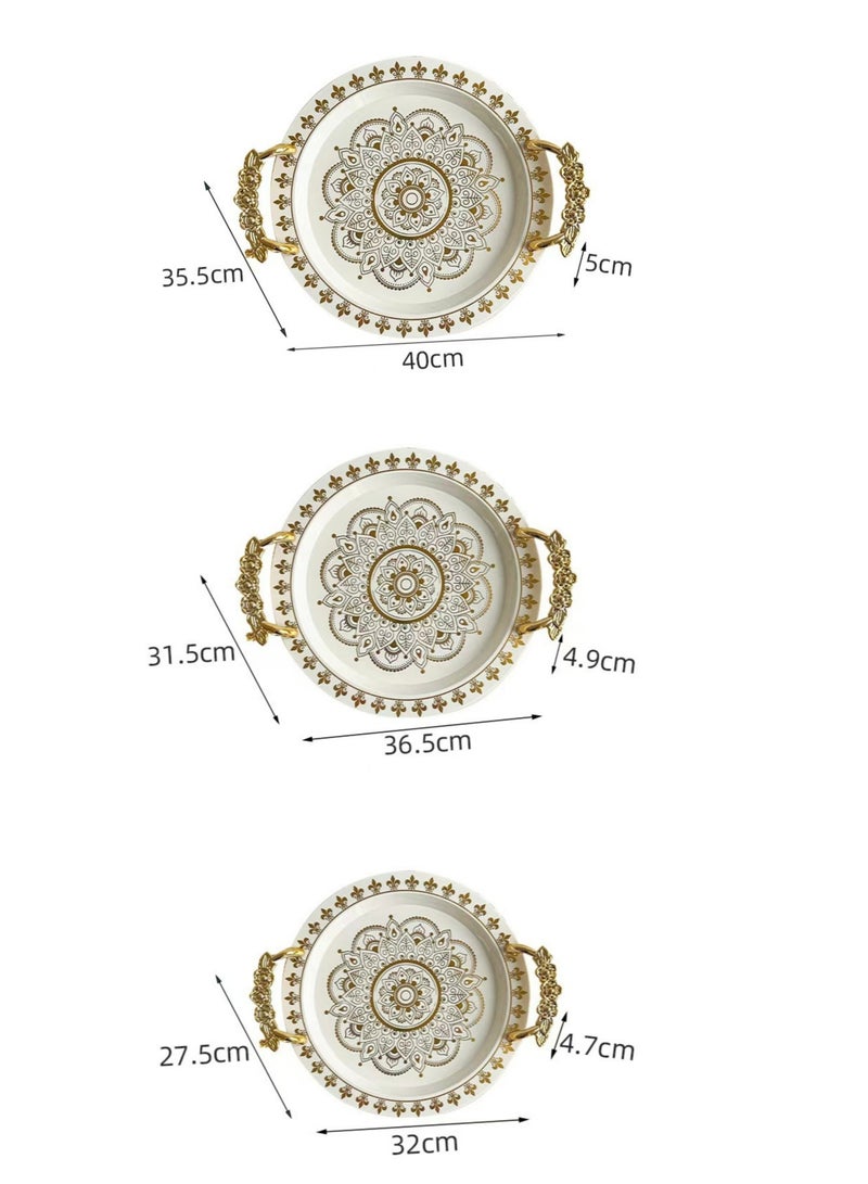 Set of 3 Serving Platters , Serving Tray Round Platter with Golden Handles for Dinner, Party, Snacks Candy Storage Plate  - Image 3