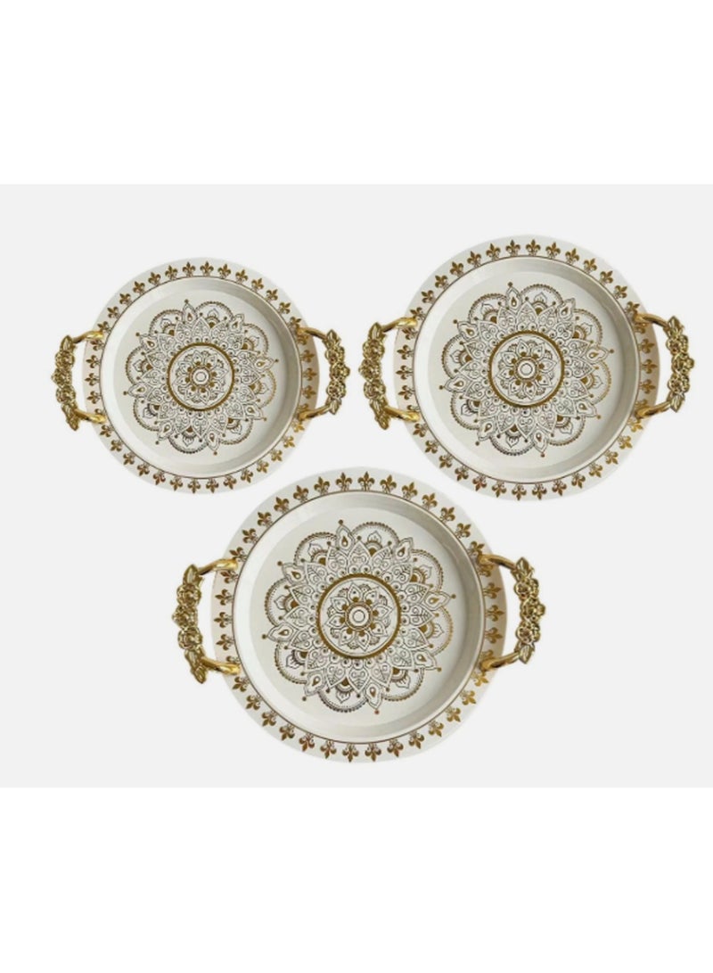 Set of 3 Serving Platters , Serving Tray Round Platter with Golden Handles for Dinner, Party, Snacks Candy Storage Plate  - Image 4