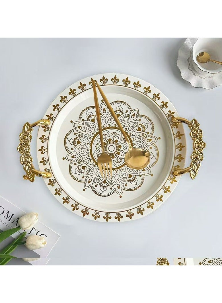 Set of 3 Serving Platters , Serving Tray Round Platter with Golden Handles for Dinner, Party, Snacks Candy Storage Plate - Image 2