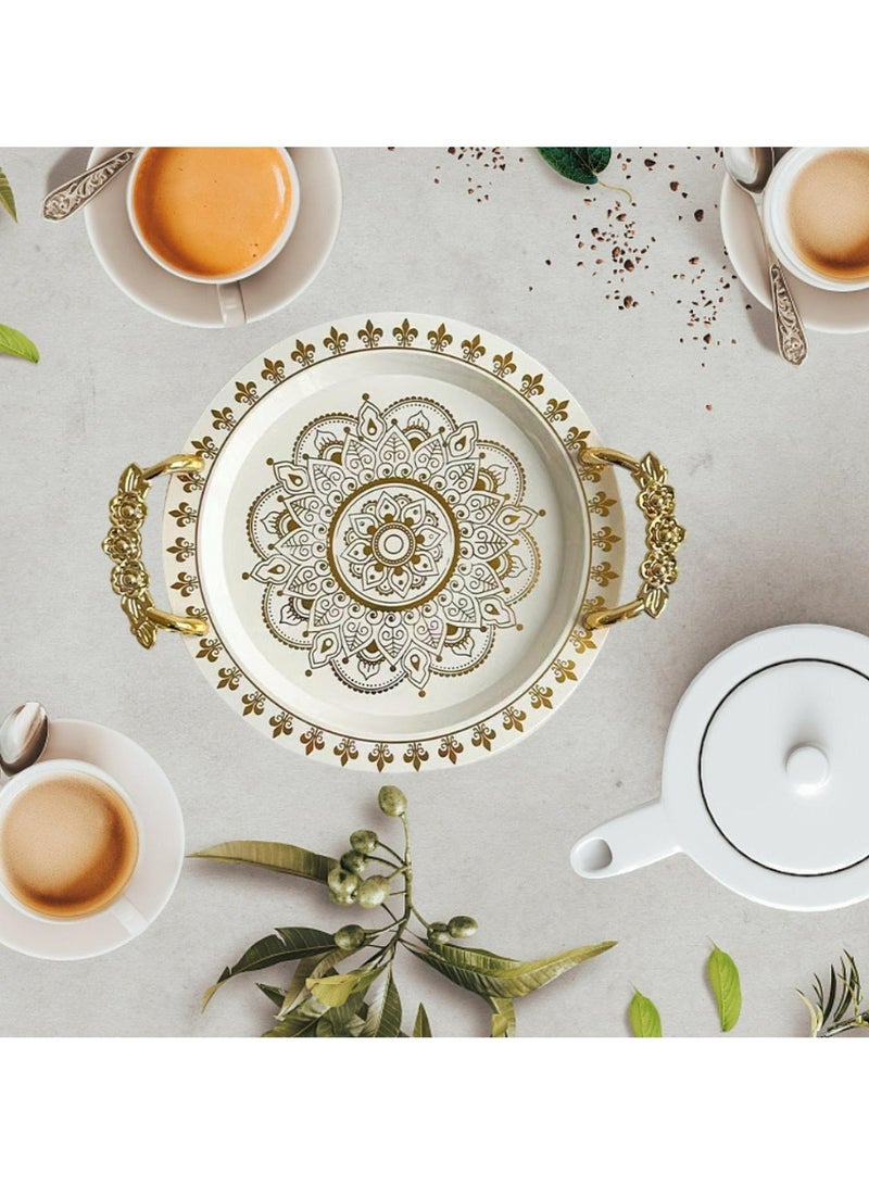 Set of 3 Serving Platters , Serving Tray Round Platter with Golden Handles for Dinner, Party, Snacks Candy Storage Plate - Image 4