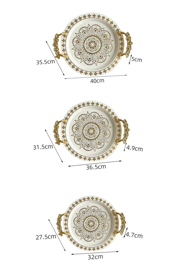 Set of 3 Serving Platters , Serving Tray Round Platter with Golden Handles for Dinner, Party, Snacks Candy Storage Plate - Image 5