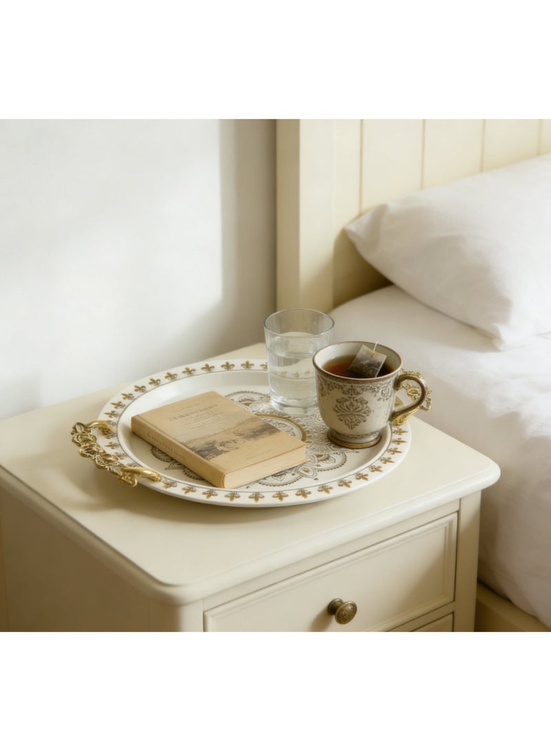 طقم أطباق تقديم دائرية عتيقة مكون من 3 قطع بمقابض ذهبية - صواني مزخرفة متعددة الطبقات للحفلات، وتناول الطعام، والحلويات، والوجبات الخفيفة | أطباق عرض أنيقة للمقبلات والحلويات - Image 5