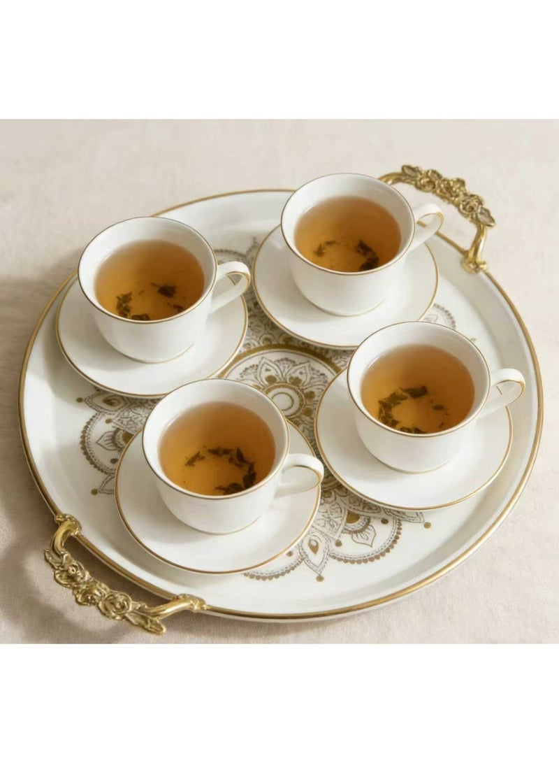 طقم أطباق تقديم دائرية عتيقة مكون من 3 قطع بمقابض ذهبية - صواني مزخرفة متعددة الطبقات للحفلات، وتناول الطعام، والحلويات، والوجبات الخفيفة | أطباق عرض أنيقة للمقبلات والحلويات - Image 4