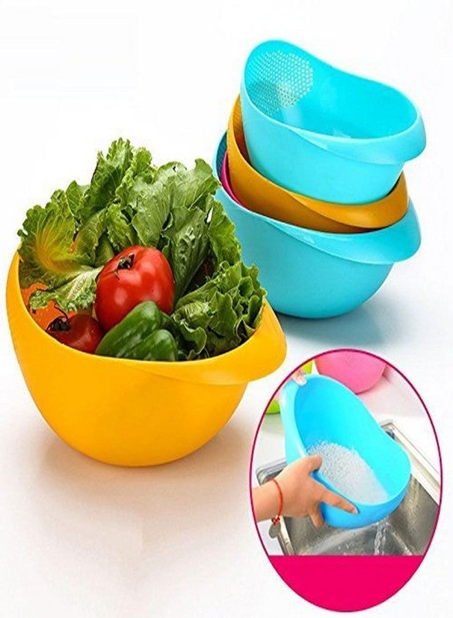 RENARSH Colander Durable Plastic Unbreakable Strainer BPA Free Washing Bowl for Rice, Pulses, Fruits, Vegetable, Noodles,Pasta Washing Bowl,(Green), 10 x 10 x 5 Cm - Image 2