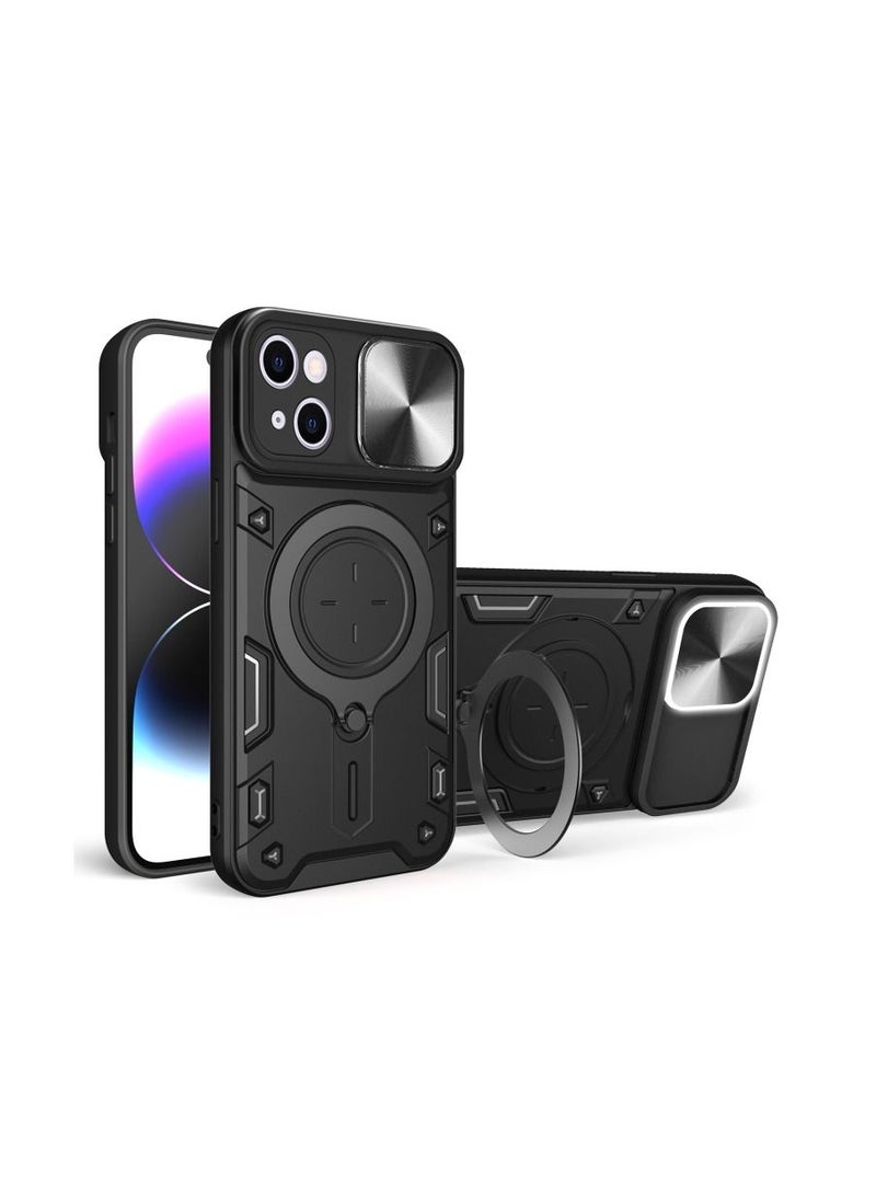 vesus For iphone 15 plus cd texture sliding camshield Magnetic Holder Phone Case Black