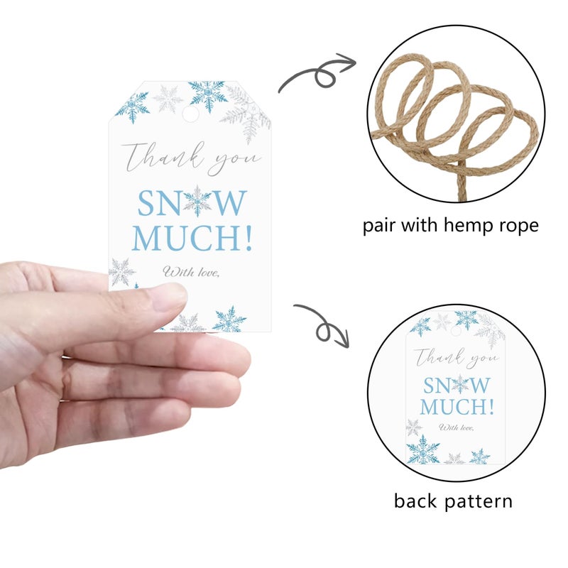 Aukolass 50pcs Thank You Snow Much Tags, Snowflakes Gift Tags for Winter Holiday Baby Shower Bridal Shower and Wedding Favors Decorations (Snow Much) - Image 3
