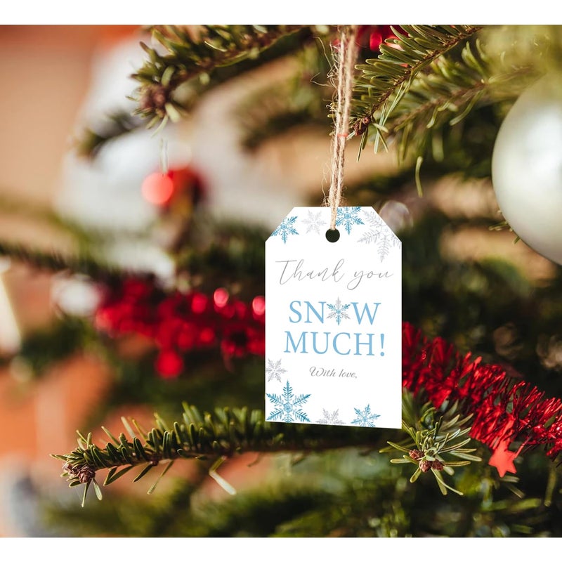 Aukolass 50pcs Thank You Snow Much Tags, Snowflakes Gift Tags for Winter Holiday Baby Shower Bridal Shower and Wedding Favors Decorations (Snow Much) - Image 4