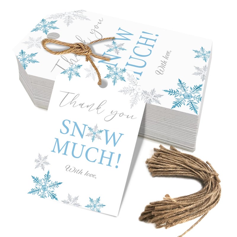 Aukolass 50pcs Thank You Snow Much Tags, Snowflakes Gift Tags for Winter Holiday Baby Shower Bridal Shower and Wedding Favors Decorations (Snow Much) - Image 1