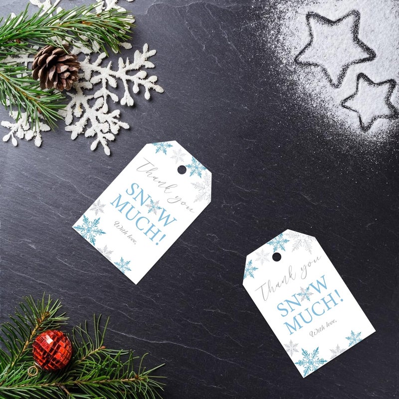 Aukolass 50pcs Thank You Snow Much Tags, Snowflakes Gift Tags for Winter Holiday Baby Shower Bridal Shower and Wedding Favors Decorations (Snow Much) - Image 5