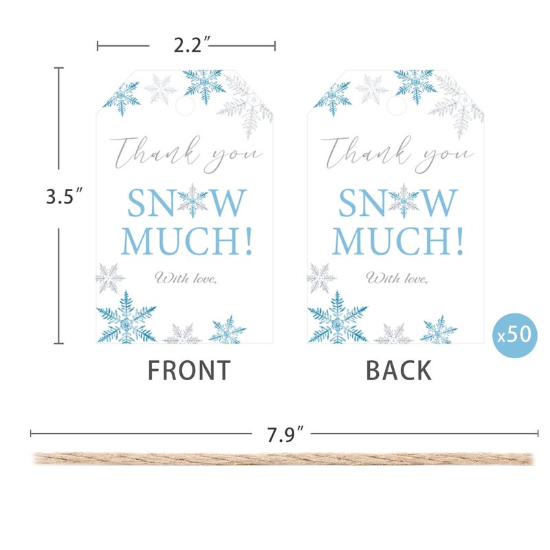 Aukolass 50pcs Thank You Snow Much Tags, Snowflakes Gift Tags for Winter Holiday Baby Shower Bridal Shower and Wedding Favors Decorations (Snow Much) - Image 2