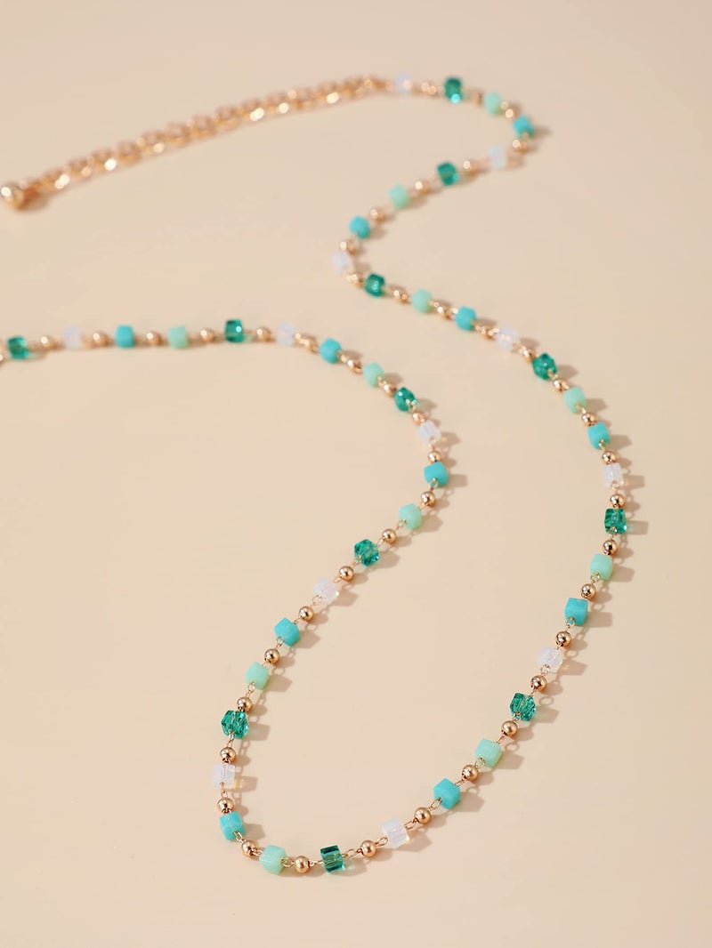 Jumwrit Bohemian Beaded Choker Necklaces Dainty Green Cubic Crystal Necklaces Boho Summer Beach Jewelry Prom Party Festival Necklaces Gift for Women - Image 5