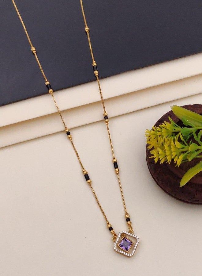 sweeply Elegant Mangalsutra with Purple Stone Pendant for Women | Traditional,Stylish Jewelry, Best Birthday Gift, perfect for Anniversary Giftt, Mother's Day gift, Valentine Gift, Gift for Diwali - Image 2
