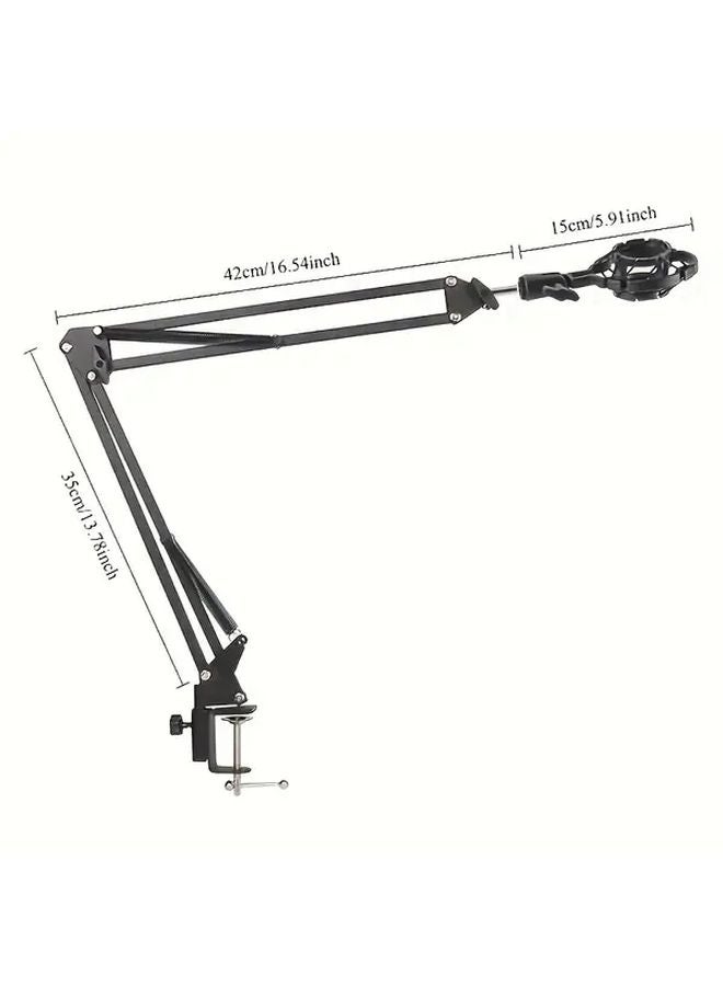 Black Adjustable Microphone Scissor Arm Desk Stand Heavy Duty Foldable Rotary For Live Broadcasting Karaoke Recording - Image 3