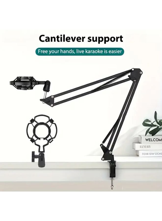 Black Adjustable Microphone Scissor Arm Desk Stand Heavy Duty Foldable Rotary For Live Broadcasting Karaoke Recording - Image 2
